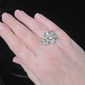 AURORA BOREALIS Cluster Cocktail Ring ~ 7.5 Adjustable Band